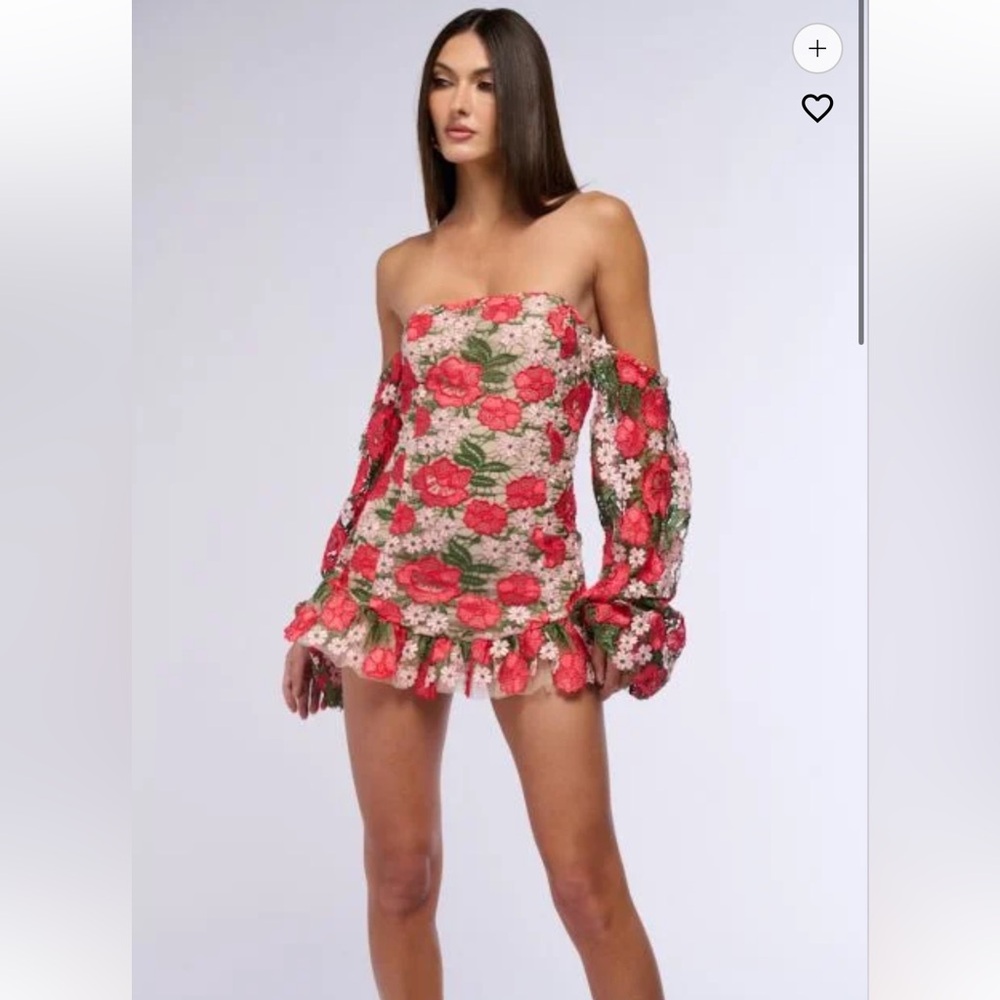 AKIRA Strapless Floral Dress - Red and Green
